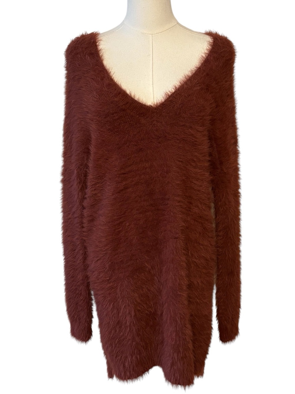 Ruby Moon Russet Brown Fuzzy Cozy Mini Sweater Dress Size XS
